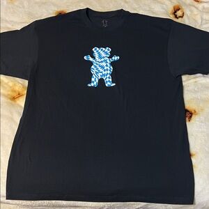 Men's Black T-Shirt with Blue Patterned Bear Design